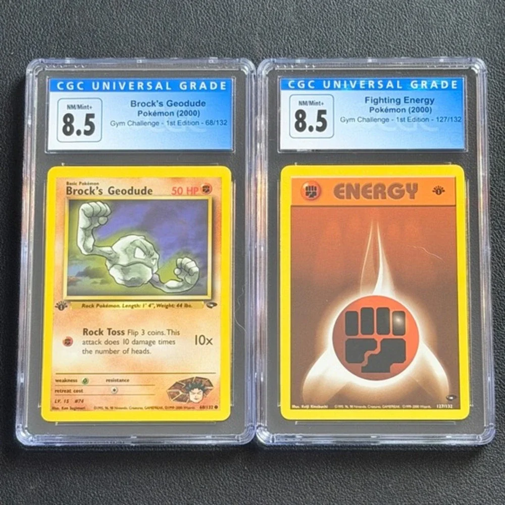 Pokemon Brock's Geodude 1st Edition 68/132 Fighting Energy CGC 8.5 Gym Challenge